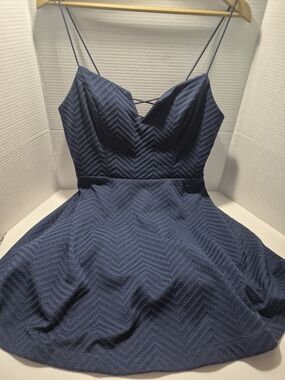 City Studio Navy Textured A-Line Spaghetti Strap Dress